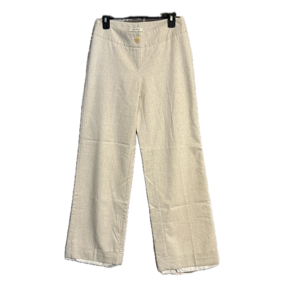 White House Black Market Pants Women's Size 6 Ivory Metallic Lurex Wide Leg